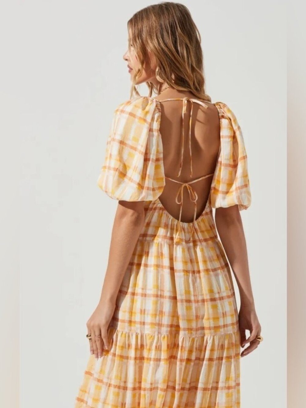 ASTR Ilana Plaid Midi Dress in Yellow Plaid Size Small NWT